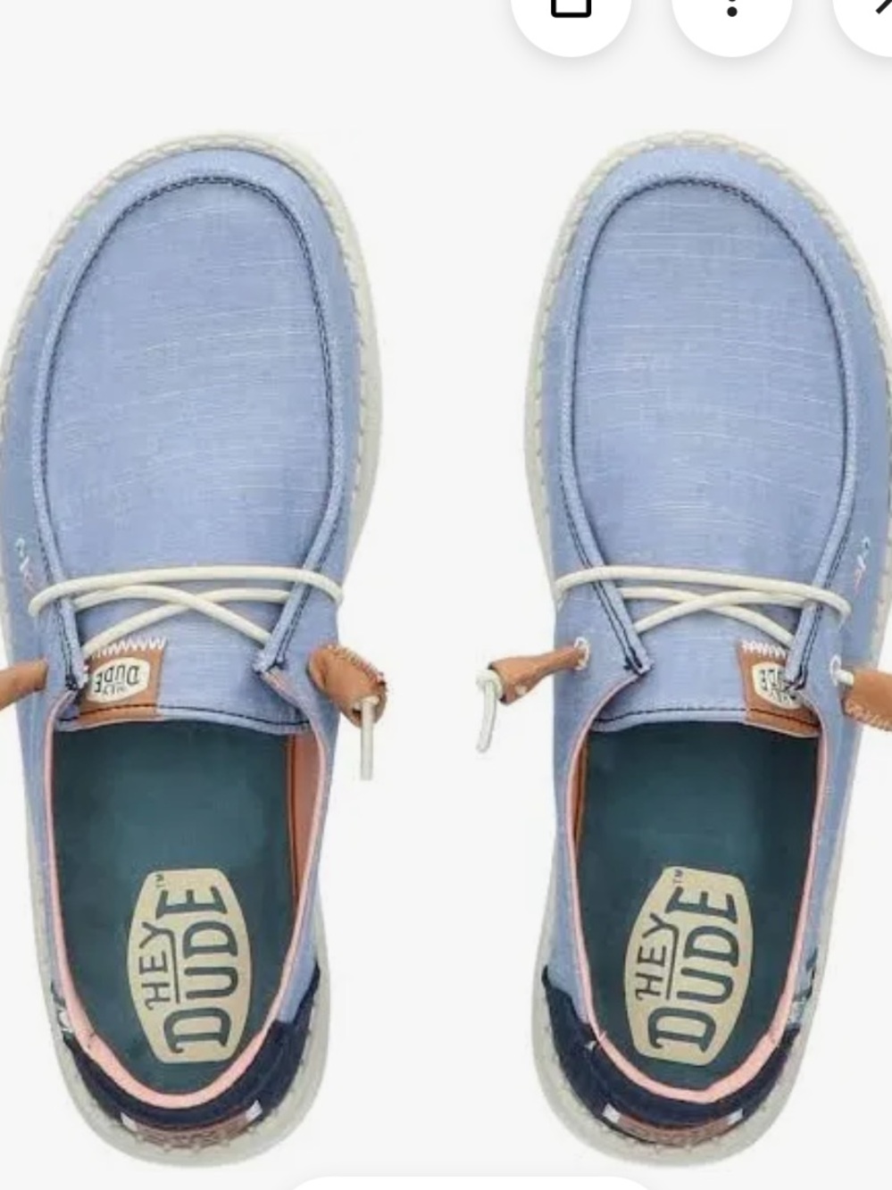 Hey Dude Wendy Chambray Boho Women's Light Blue Slip-On Loafers with Tan Accents
